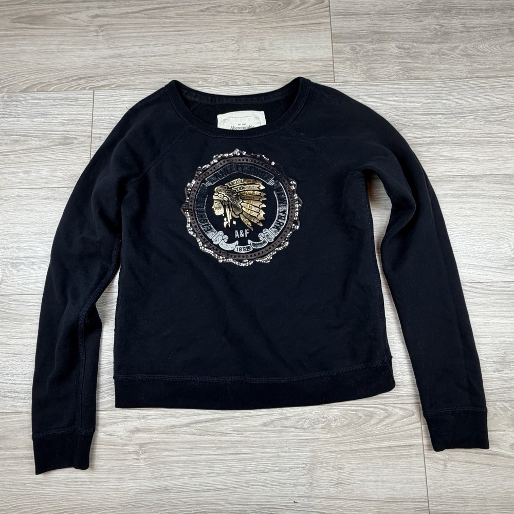 Abercrombie & Fitch Chief Graphic Black Sweatshirt Sz M Vintage Y2K Bella Swan